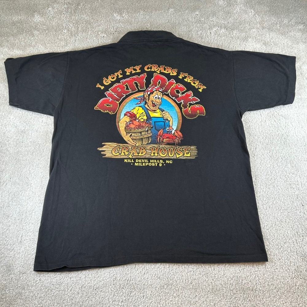 Vintage Dirty Dicks Crab House T-Shirt Men's Large Black Kill Devil Hills NC USA